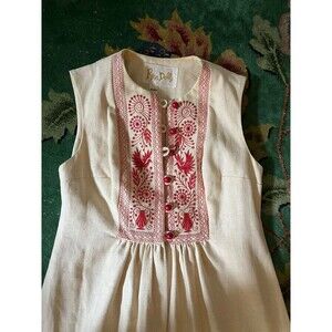 Vintage 1970s Embroidered Rag Dolls San Fran Maxi Dress Womens XS Birds Boho